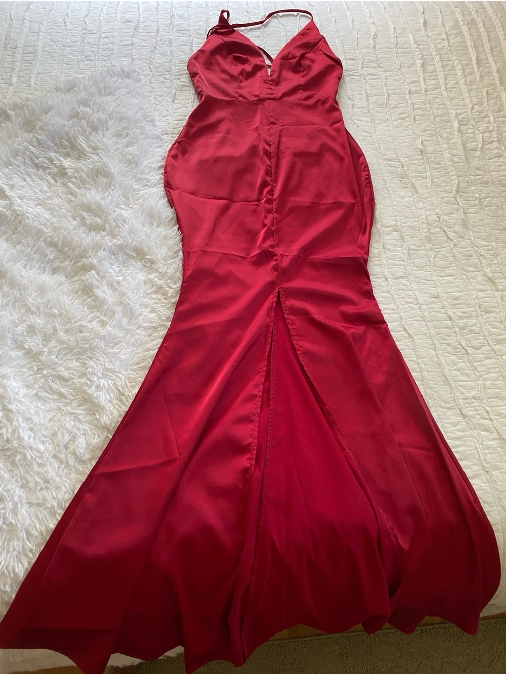 Elegant Red Satin Evening Gown - Women's Dress